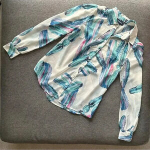 ModCloth Button Down Watercolor Cactus Shirt XS